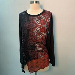 Seventh Avenue Mix media printed top paisley asymmetric hem size M